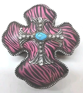 Portagioie a forma di croce Hobby Lobby bigiotteria rosa stampa zebrata accento turchese - Foto 1 di 8