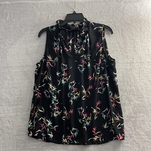 Worthington Womans Blouse Top Black Floral Large Polyester Sleeveless Sheer - Picture 1 of 9