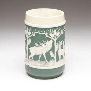 1907 Mettlach Elk Ceramic Cameo Stein #3178 - Missing Lid Villeroy & Boch 3/10L - Picture 1 of 9