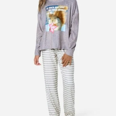 Justice Sleep Santa Cookie Squirrel Velour Long Sleeve Top Pajama Set L 12-14 - Image 1 of 4