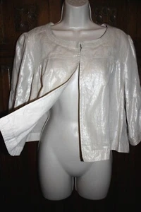 Chaqueta Ana 100% Lino L/XL Recortada Metálico Marfil Primavera Pascua Carrera NUEVA CON ETIQUETAS - Imagen 1 de 11