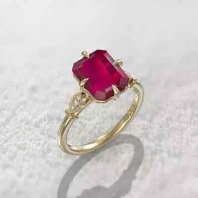 2.30CT Emerald Lab Created Red Ruby Diamond Women's Ring 14K Yellow Gold Plated - Image 1 of 4