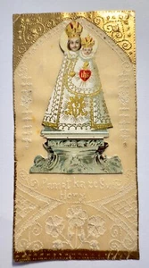 Antigua TARJETA SAGRADA Vintage Canivet Encaje punteado Nuestra Señora Niño Jesús - Imagen 1 de 4