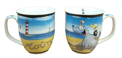 2er Set Becher - Moin - Leuchtturm Seehund - Hösti  Tasse Porzellan Inhalt 400ml - Bild 1 von 4