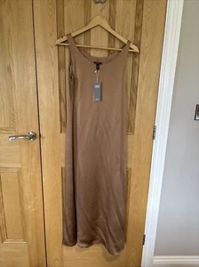 Eileen Fisher Hammered Silk Crepe Long Maxi Dress XS Extra Small Bronze Gold New - Picture 1 of 16