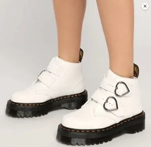 Dr. Martens Devon Heart Leather Platform White Milled Nappa Boots Womens US 6 - Picture 1 of 18