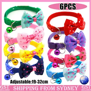 6X Bow Tie Cat Dog Kitten Collar with Breakaway Safety Release Buckle 19-32cm AU - Picture 1 of 10
