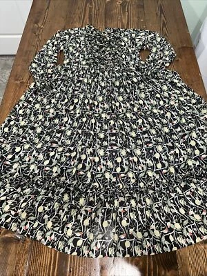 Hand Made Women’s Long Sleeve Sheer Lined Tiered Dress - Black/Yellow/White - Image 1 of 4