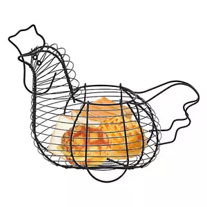 Chicken Egg Basket - Chicken Shaped Decorative Black Metal Wire Basket Farm - Picture 1 of 9