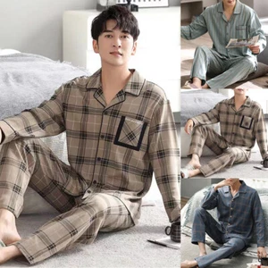 Herren Baumwolle Lose Pyjama Set Oberteil und Unterteil Home Wear Nachtwäsche Lose Lounge ∂ - Bild 1 von 17