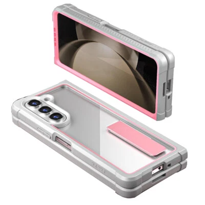 For Galaxy Z Fold 5 7.6"(2023) Case w/Kickstand Clear Back Shockproof Cover Pink - Image 1 of 4