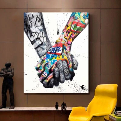 STRETCHED PRINTS ON CANVAS DECOR  LOVE HANDS FRAMED HOME WALL DECOR GRAFITTI  - image 1 of 4