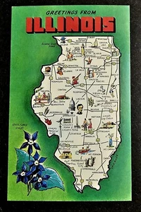 POSTCARD Greetings from Illinois state Map - Picture 1 of 3