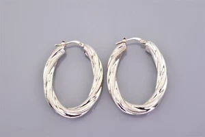 Pendientes de aro oblongos ovalados 925 de plata esterlina 40 mm x 29 mm x 4 mm retorcidos texturizados - Imagen 1 de 7