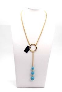 Alfani Necklace Imitation Turquoise Balls Y-Drop Gold-tone Circle MSRP $44.50