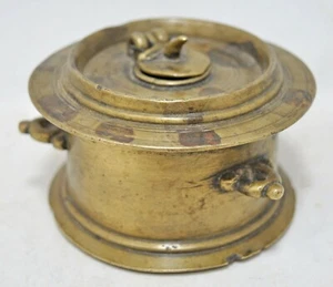 Antique Brass Ink Well Pot Original Old Hand Crafted Engraved - Picture 1 of 8