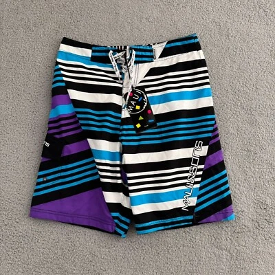 NWT Maui & Sons Men's White Blue Purple Striped Geometric Board Shorts / Size 32 - Imagem 1 de 4