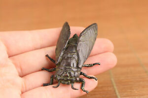 Chinese bronze handmade cicada statue collectable tea pet hand piece gift