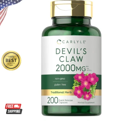 Devil's Claw 2000mg 200 Caps Non GMO Harpagophytum procumbens Root Extract US - Image 1 of 4