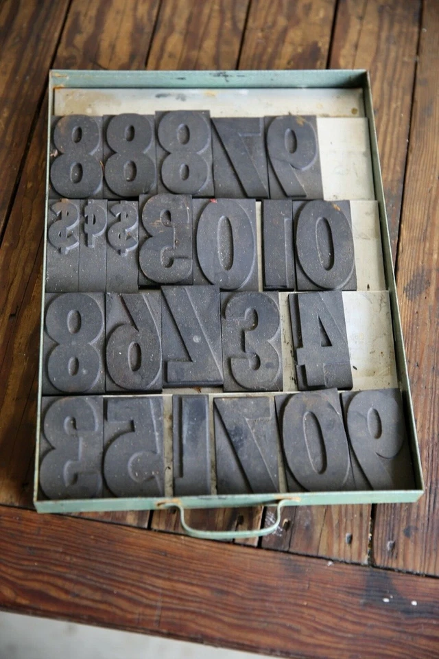 Vintage Typeset drawer letterpress Number Stamps Magnetic Rubber metal tray B - Image 1 of 4