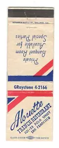 ALORIETTE RESTAURANTE FRANCÉS SAN FRANCISCO CALIFORNIA Vintage Matchbook Cubierta SM4 - Imagen 1 de 2