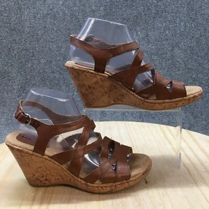 Bolo Sandals Womens 9 M Casual Strappy Slingback J07716 Brown Faux Leather Wedge - Picture 1 of 18