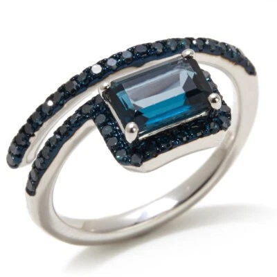 Rarities Womens Sterling Silver Blue Topaz & Diamond Pave Wrap Style Ring Size 8 - Image 1 of 4