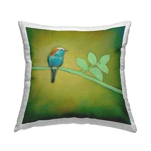 Bird Perched Abstract Branch Outdoor Printed Pillow, 18 x 18, Green - Picture 1 of 8