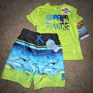 NWT ZeroXposur Boys Size 4 Shark Rashguard Bathing Suit Set UPF 30+ - Picture 1 of 1