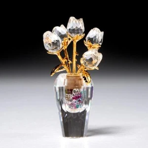 Swarovski Crystal Memories Clear Roses Gold Plate Stems Vase Flacon Figurine 3" - Picture 1 of 5