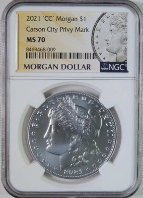 2021 "CC" Morgan Silver Dollar $1 Coin Carson City Privy Mark NGC MS70 - Image 1 of 4