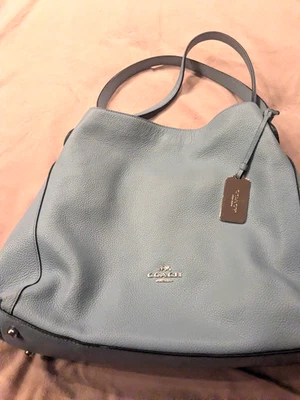 Bolso de Hombro Coach Edie Turnlock Bebé Cuero Azul Triple Compartimento 57125 Foto 1 de 4