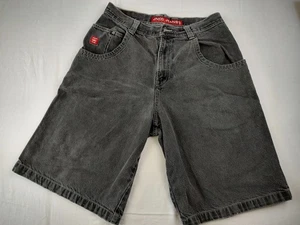 JNCO Jeans Shorts Mens 34 Black Baggy Wide Leg Snake Embroidered Skate Vintage - Picture 1 of 18