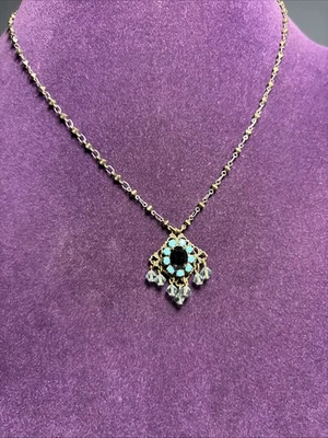 Liz Palacios Goldtone Turquoise Flower Pendant Chain Necklace 17” - Image 1 of 4