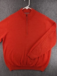 Footjoy Sweater Large Orange All Wool 1/4 Zip Pullover Knit Men Golf Back Logo - Picture 1 of 15