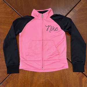 Nike Girl's Track Jacket Pink & Black Full-Zip Kids Girls Size 4-5 Years - Picture 1 of 9