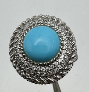 Judith Ripka Textured Sterling Silver Turquoise Cabochon CZ Ring Size 7 - Imagen 1 de 12