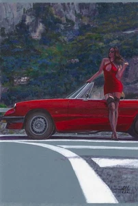 original drawing A3 25MtO artwork pastel modern woman& Porsche - Picture 1 of 3