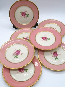 VTG 1943 Castleton China Co USA Set 7 Bread/Dessert Plates Pink Gold Rose Center - Picture 1 of 8
