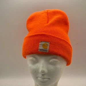 Carhartt Workwear Knit Beanie Cap Hat Warm Winter Neon Orange Cuffed - Picture 1 of 5