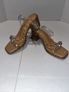 Madden Girl Clear Studded Strap Block Heel Sandals Nude Women’s Size 6 - Picture 1 of 7