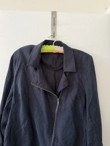 TAKING SHAPE VIRTUELLE JACKET SIZE 18 100% LINEN NAVY BLUE ZIP UP - Picture 1 of 7