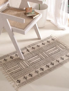 Handmade Cotton Area Rug Block Print Handloomed Carpet Boho Floor Mat Decor - Picture 1 of 5