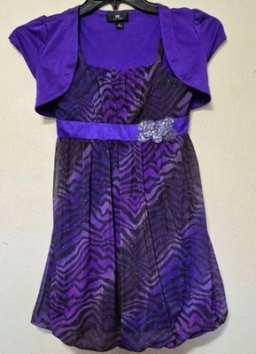 Amy Byer 女孩连衣裙 10 码闪亮紫色附加夹克派对可爱 — 第 1/4 张图片