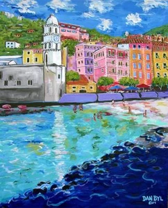 Cinque Terre ITALY Original Art PAINTING Artist DAN BYL Acrylic Huge 5ft by 4ft - Picture 1 of 5