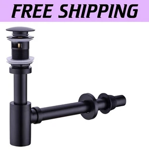 Matte Black Bathroom Sink Drain Kit with Brass P-Trap & Overflow Complete Set - Picture 1 of 9