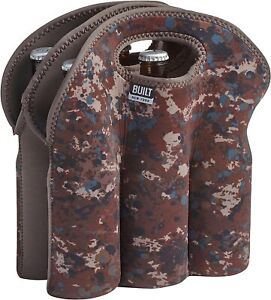 BUILT Six-Pack Soft-Grip Insulated Neoprene Beer Bottle Carrier Tote Tweed Camo