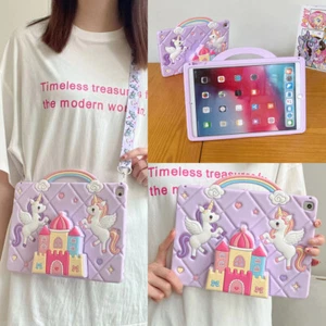 Unicorns Silicone Pad Case For iPad 7/8/9/10th Air4 10.2 10.9 With Castle Holder - Picture 1 of 14