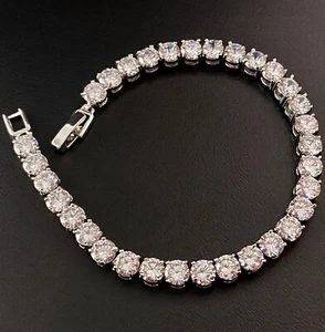 5mm Round Simulated Diamond Tennis Bracelet 18k White Gold Plated Over 7.5" - Picture 1 of 12