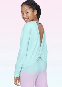 NWT Sweatshirt Girls Blue Long Sleeve Twist Back Shirt Size Large - Picture 1 of 2